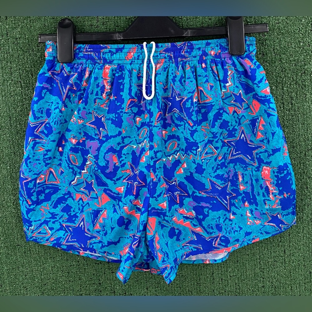 VTG 80’s Reebok Star Abstract Colorful Lined Sprinter Shorts Mens Small USA Made